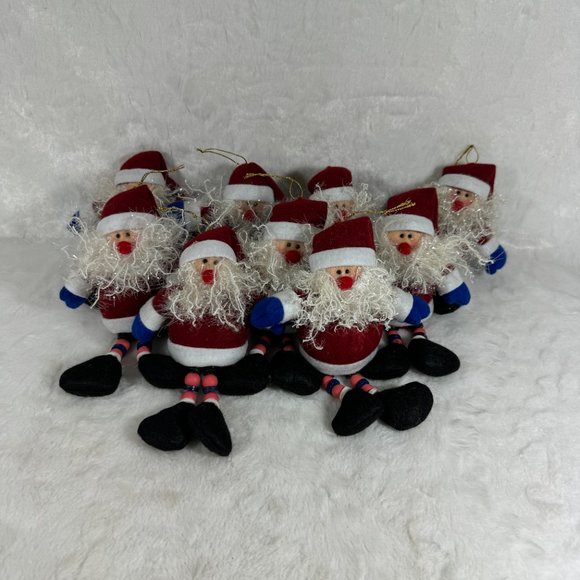 Set of 9 stuffed Santa Claus Christmas ornaments & string of Hats - Picture 1 of 9